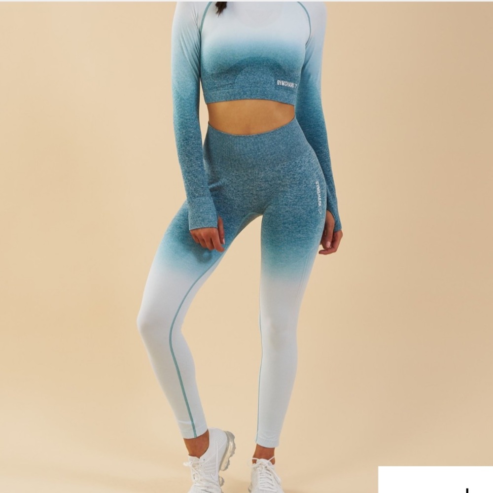 Ombre teal seamless crop top and leggings